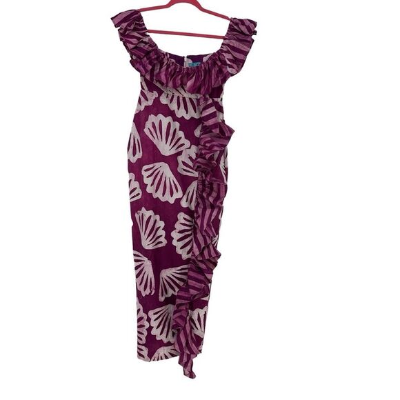 Anthropologie Sika KC Off the shoulder Ruffle Midi Dress Long Bodycone Purple 4 - Picture 4 of 16